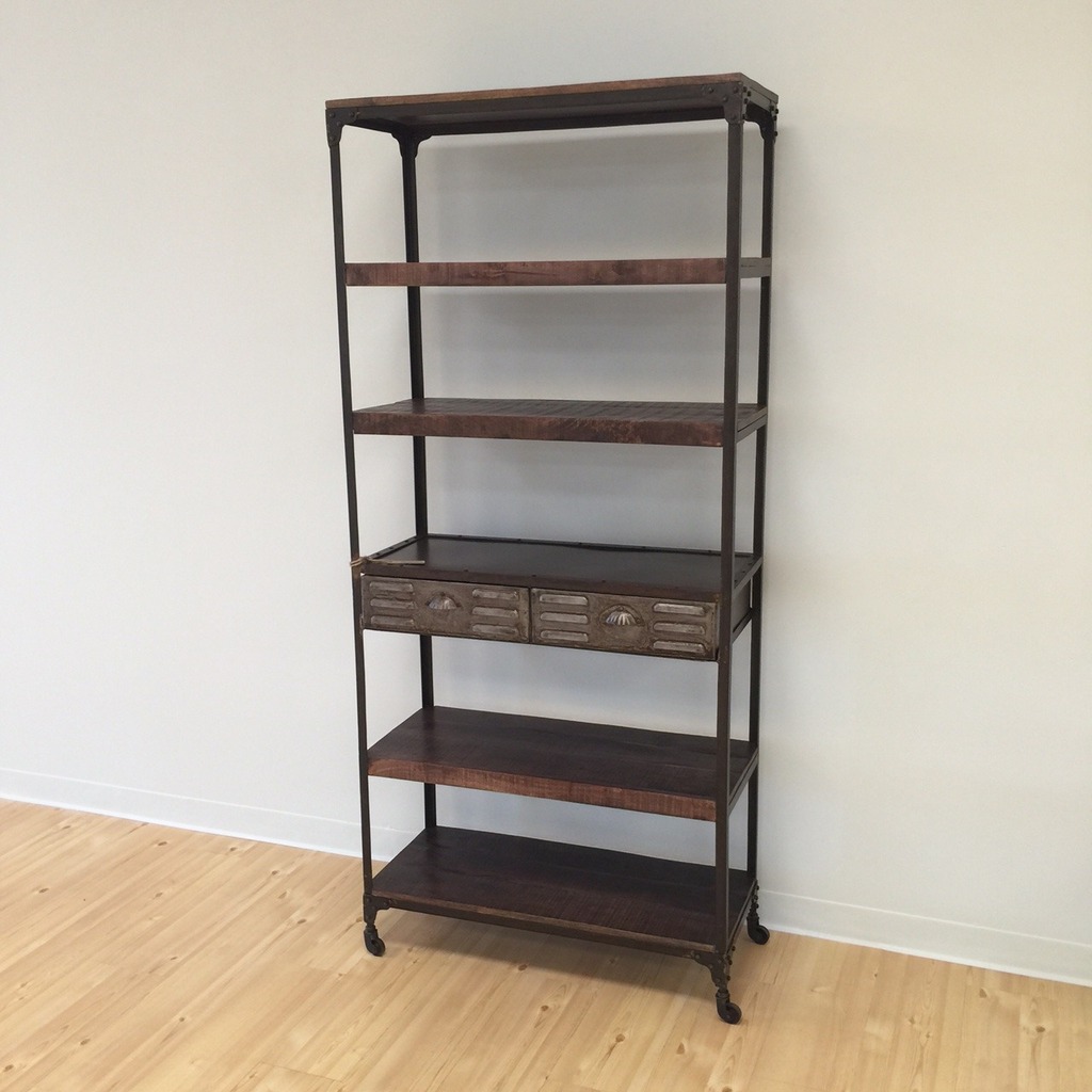 Iron and Wood Bookcase with Two Drawers Nadeau Alexandria