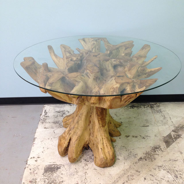 Teak Root Table With Gl Top Nadeau Baton Rouge Baton Rouge